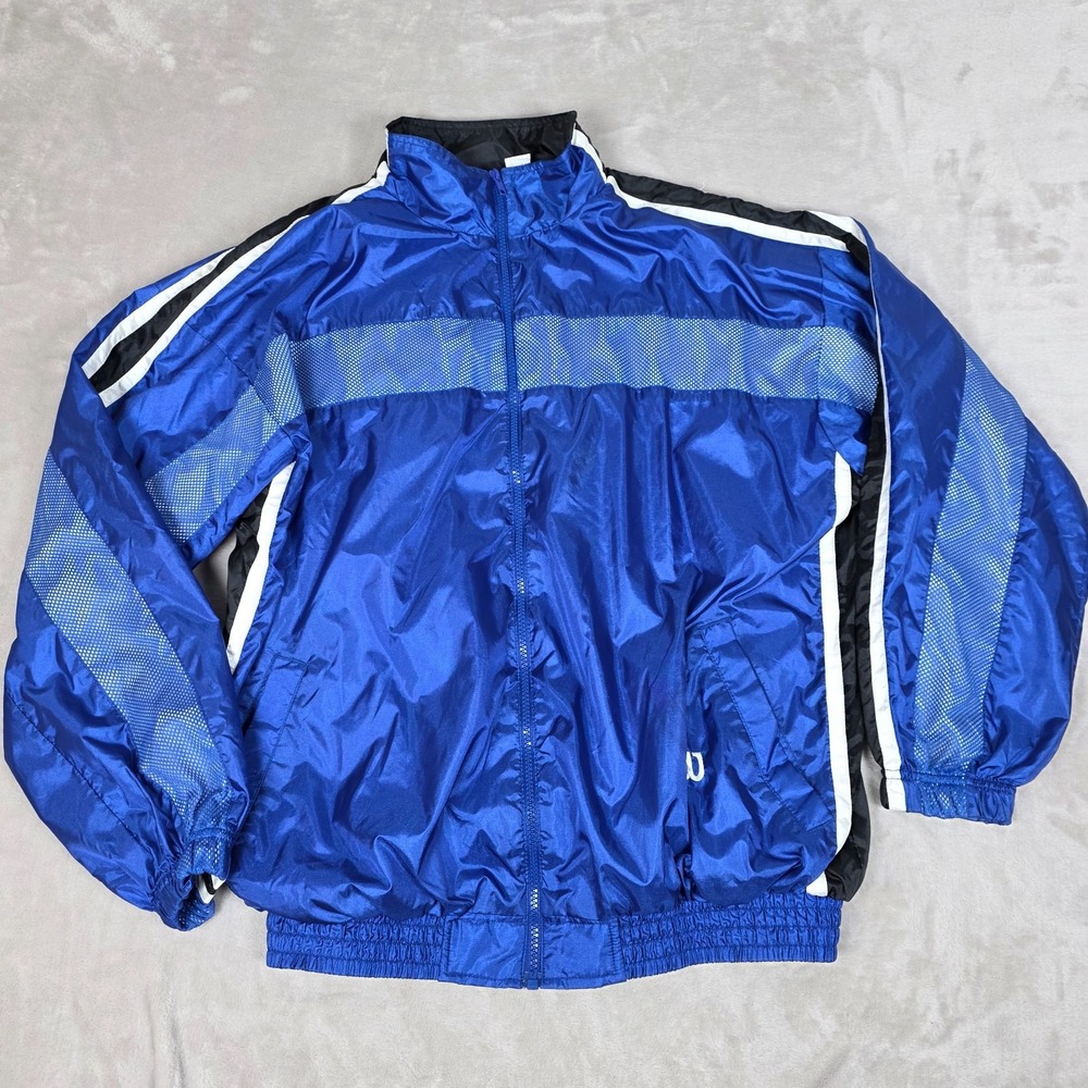 VINTAGE Wilson Advantage Jacket Mens M Blue Nylon Windbreaker Retro Track‎ 90s